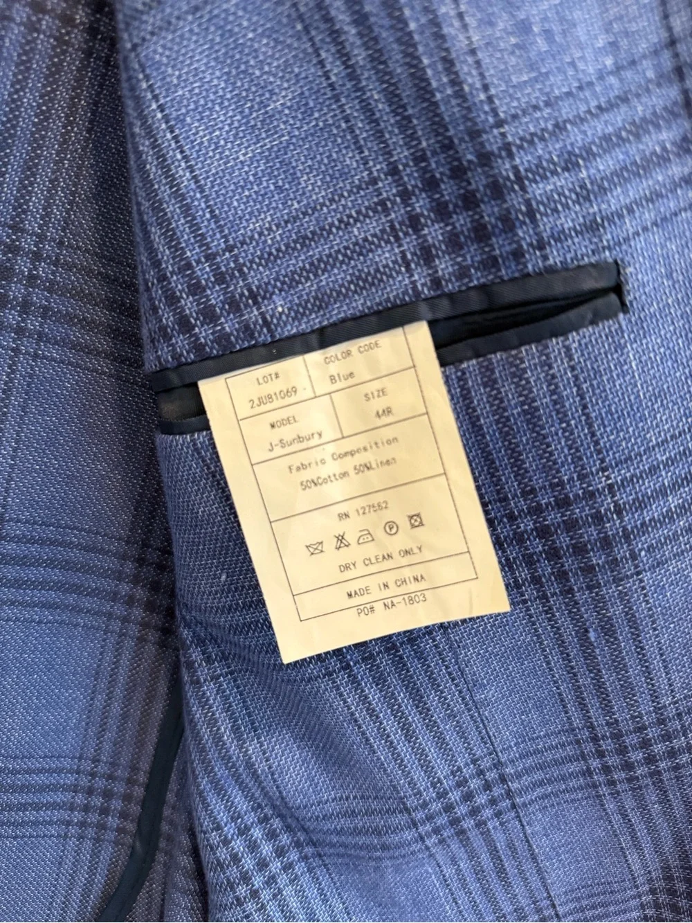 Paul Betenly Men's Blue Plaid Sport Coat 50% Cotton 50% Linen - Size 44R